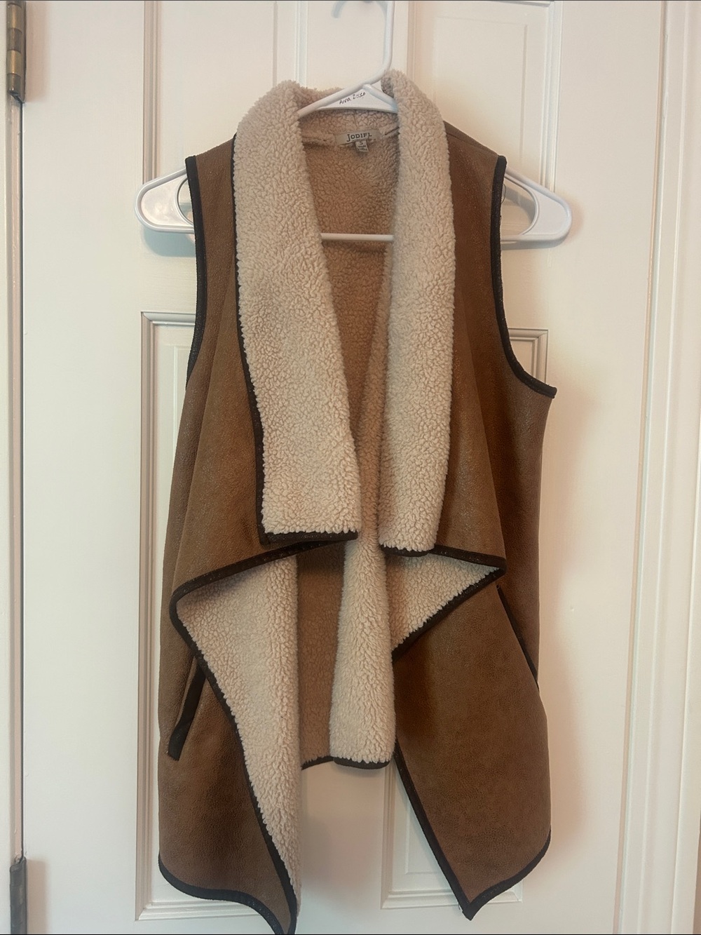 JODIFL Brown Faux-Suede Vest with Cream Faux-Shearling